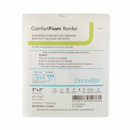 Comfortfoam Border Foam Dressing 2 X 2 Inch With Border Waterproof Backing Silicone Adhesive Square Sterile, 10PK 43220